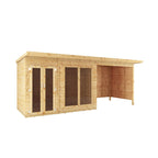 WALTONS 18x6 Maine Summerhouse | Pent Roof | Shiplap Tongue and Groove | Wooden Garden Room Log Cabin | Garden Storage Shed Summer House + Patio Area