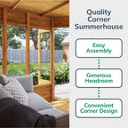 BillyOh Corner Summerhouse Log Cabin 7 x 7 Garden Storage Shed Wooden Summer House Sheds Picton Summerhouses Pressure Treated Available (Spray