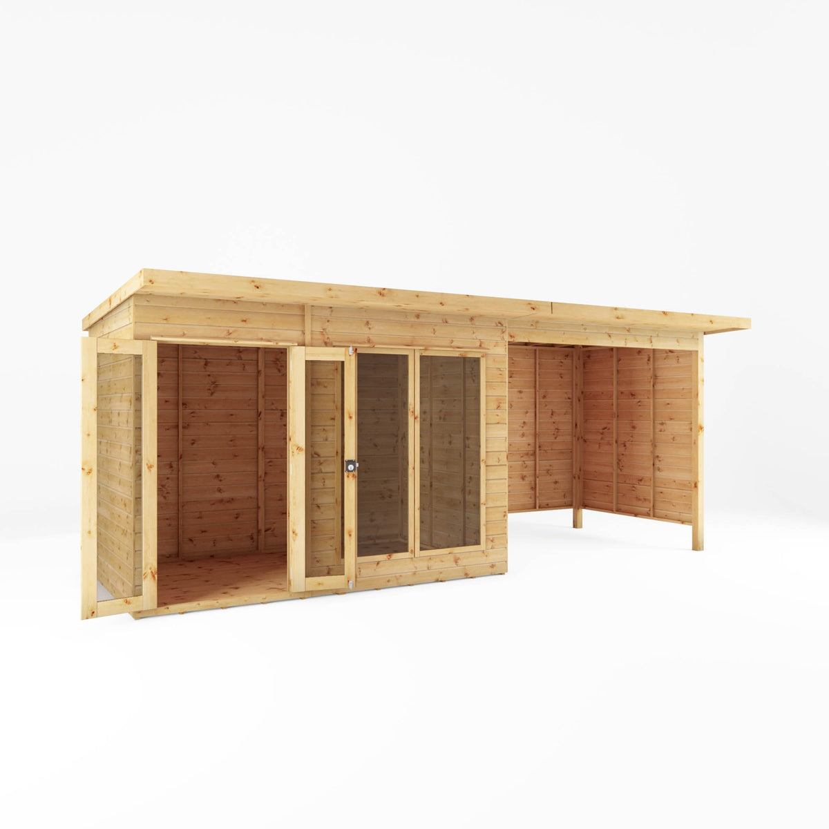 WALTONS 18x6 Maine Summerhouse | Pent Roof | Shiplap Tongue and Groove | Wooden Garden Room Log Cabin | Garden Storage Shed Summer House + Patio Area