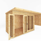WALTONS 18x6 Maine Summerhouse | Pent Roof | Shiplap Tongue and Groove | Wooden Garden Room Log Cabin | Garden Storage Shed Summer House + Patio Area