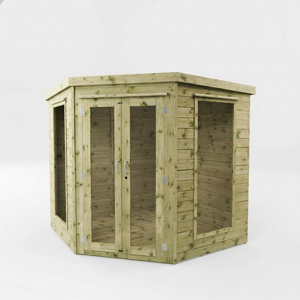 WALTONS | Wooden Corner Summerhouse | Shiplap Tongue & Groove | Garden Room | Flat Roof | Double Door | Outdoor Sun Room | 7ft 8ft 9ft | 10 Year Anti