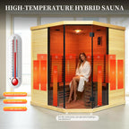 Corner Hybrid Sauna 3 Person, Indoor Infrared Steam Sauna, Canadian Hemlock