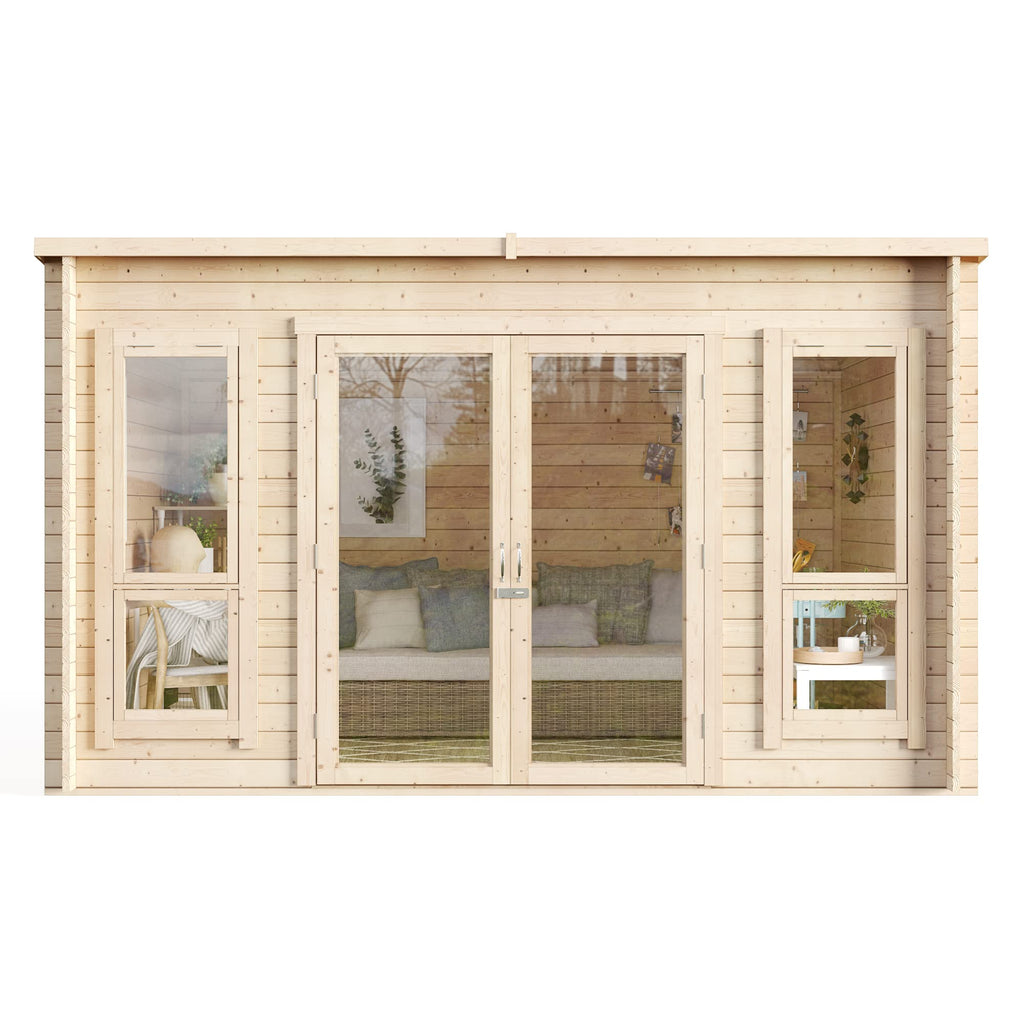 BillyOh Log Cabin Summerhouse Garden Office Studio Summer House Modern Pent Carmen Outdoor Room (Pressure Treated, 12 x 8)