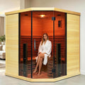 Corner Hybrid Sauna 3 Person, Indoor Infrared Steam Sauna, Canadian Hemlock