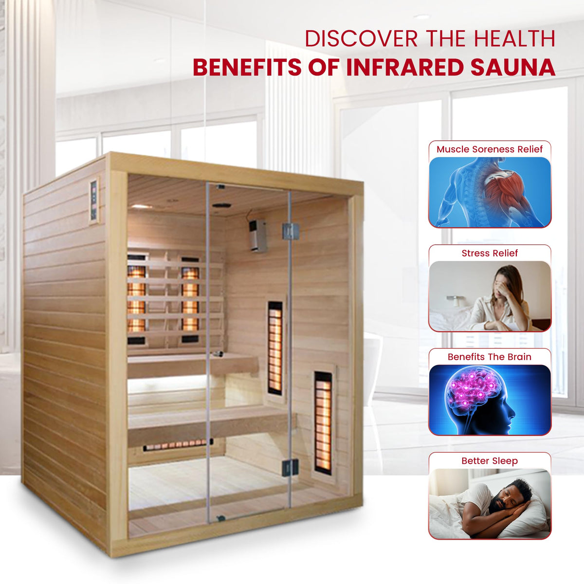 SaunaMed 2-6 Person Full Spectrum Infrared Indoor Sauna EMR NeutralTM 13A Plug & Play (6 Person)