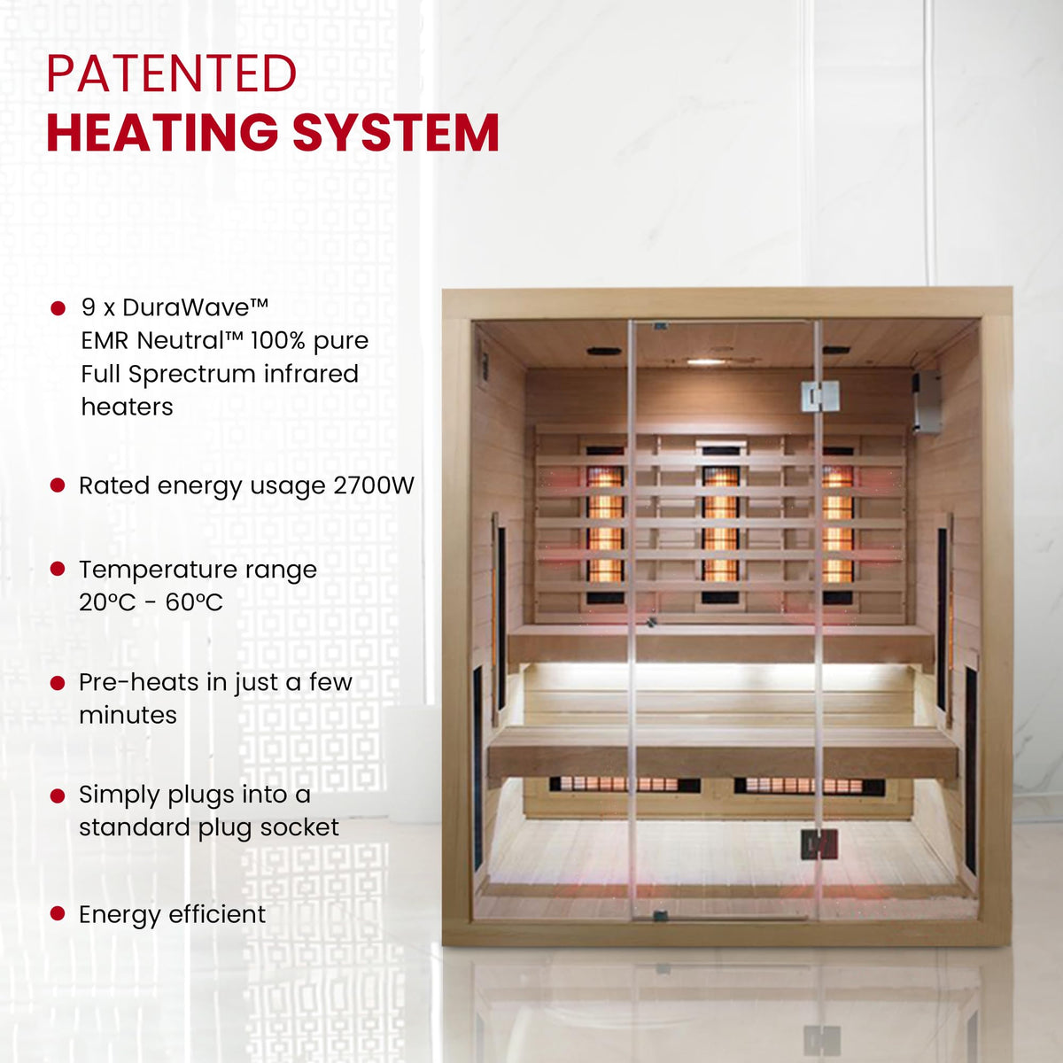 SaunaMed 2-6 Person Full Spectrum Infrared Indoor Sauna EMR NeutralTM 13A Plug & Play (6 Person)