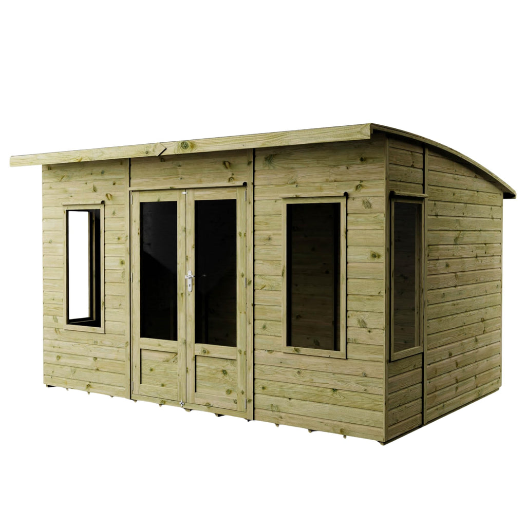 WALTONS 12 x 8 Helios Summerhouse | Curved Roof | Shiplap Tongue and Groove | Wooden Garden Room Summerhouse | 10 Year Anti Rot Guarantee | 12 x 8