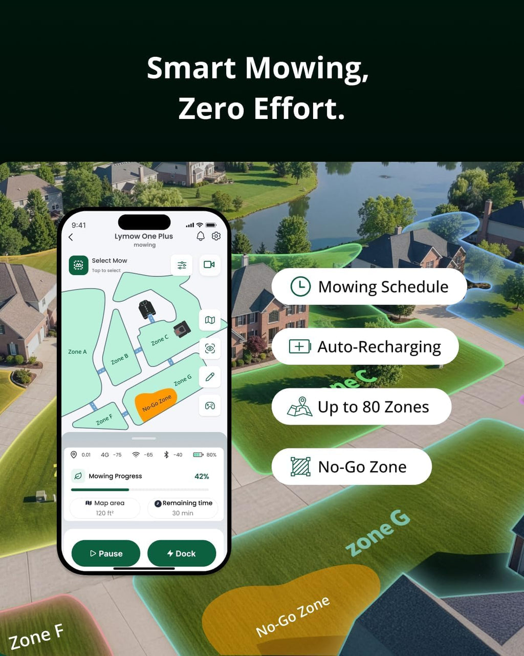 Lymow One Plus Robot Lawn Mower Wire-Free with RTK and Vision Navigation, 100% (45°) Slope Climbing, 1.1 Acres Daily Coverage, 16-Inch Dual-Blade