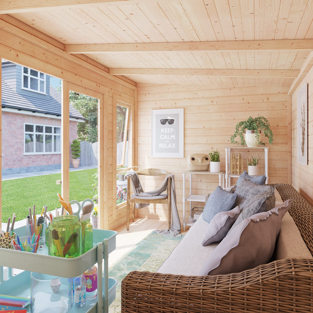 BillyOh Log Cabin Summerhouse Garden Office Studio Summer House Modern Pent Carmen Outdoor Room (Pressure Treated, 12 x 8)