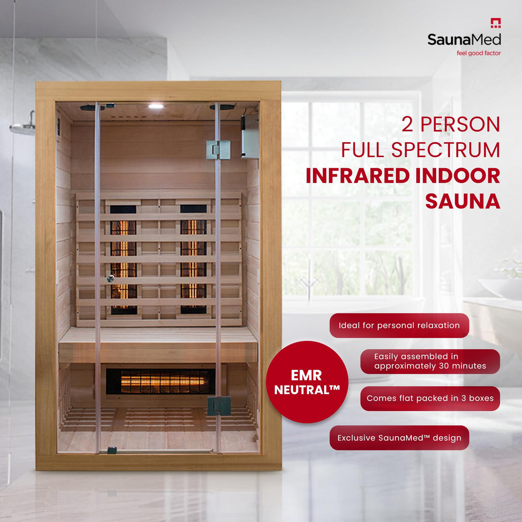 SaunaMed 2-6 Person Full Spectrum Infrared Indoor Sauna EMR NeutralTM 13A Plug & Play (2 Person)