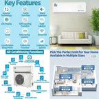 12000 BTU Air Conditioner, Wall Split, Wi Fi, 5 In 1, Cooler, Heater, Dehumidifier, Air Purifier, Heat Pump, Remote Control, 3.5 kW, A++, App