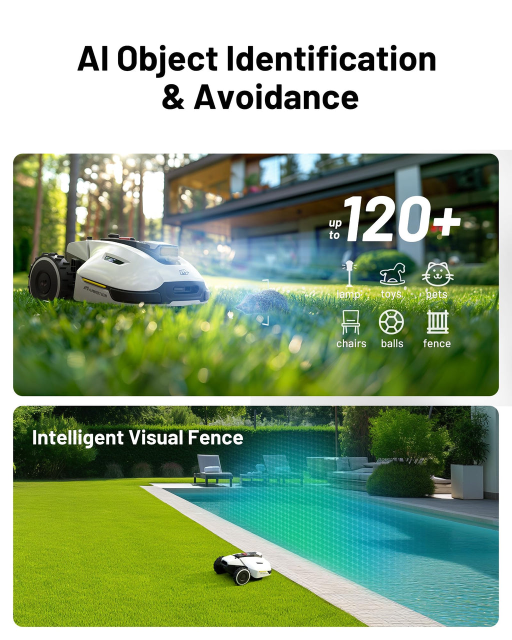 MAMMOTION YUKA 3000 Robot Lawn Mower, Perimeter Wire free,Recommended 3000 m, Max.4000 m,Equipped with Ultrasense Al vision, Handles 45% slopes