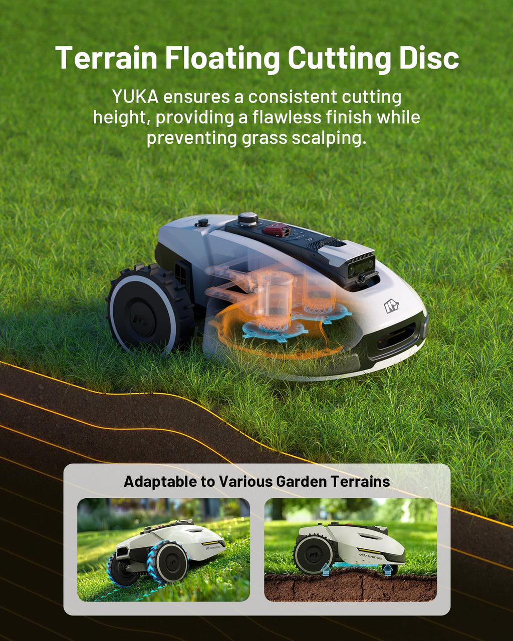 MAMMOTION YUKA 3000 Robot Lawn Mower, Perimeter Wire free,Recommended 3000 m, Max.4000 m,Equipped with Ultrasense Al vision, Handles 45% slopes