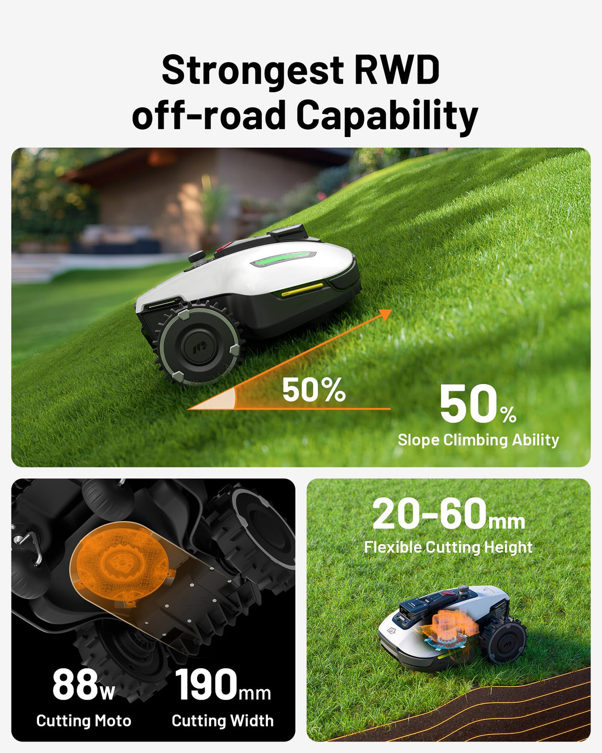 MAMMOTION YUKA mini 500 Robot Lawn Mower, Perimeter Wire Free, Recommended for 500 m2, Maximum 700 m2,3D AI Vision, 45% Slope Capability, Automatic