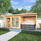 WALTONS 18x6 Maine Summerhouse | Pent Roof | Shiplap Tongue and Groove | Wooden Garden Room Log Cabin | Garden Storage Shed Summer House + Patio Area