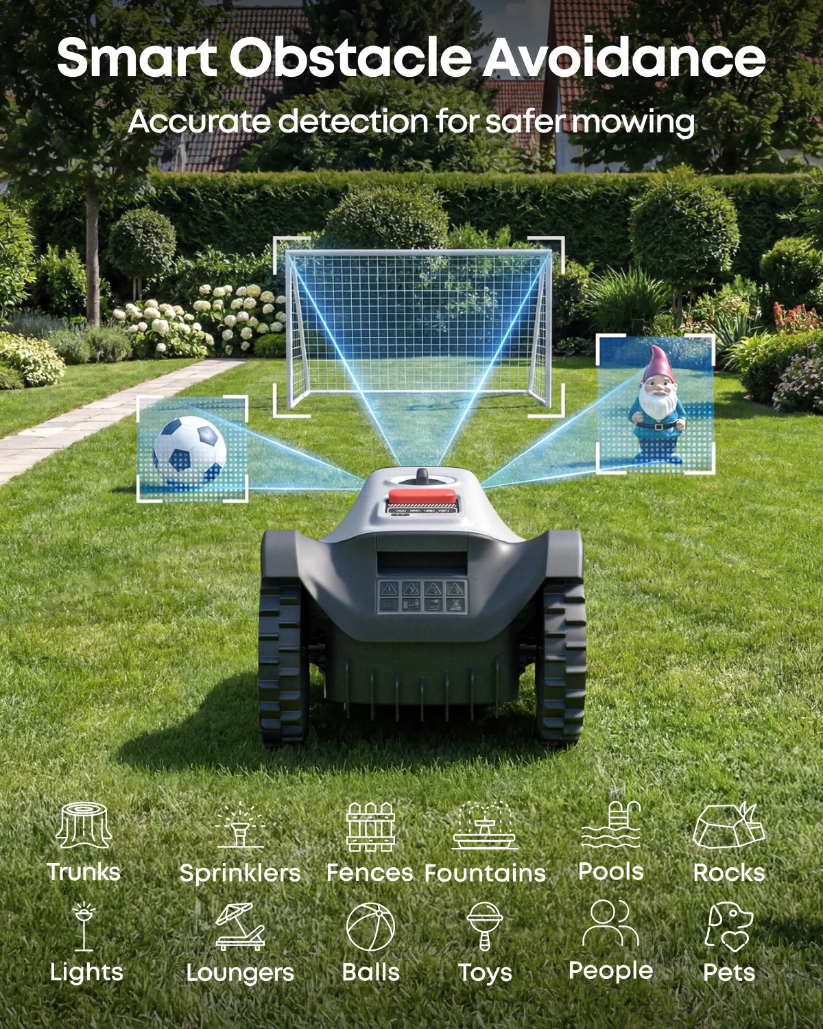 Wire-Free Robotic Lawn Mower for Gardens Up to 500m2 with AI Vision Navigation & 3D Obstacle Avoidance